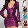 thumbnail image 1 of Gspmoly Robes Grande Taille pour Femmes aux Formes, Mode Femme Ajustée Aguichant à Col en V Couleur Manches Longues Mini Courte Robe Robes d'Été pour Femmes jusqu'à 70 % de Rabais, 1 of 9