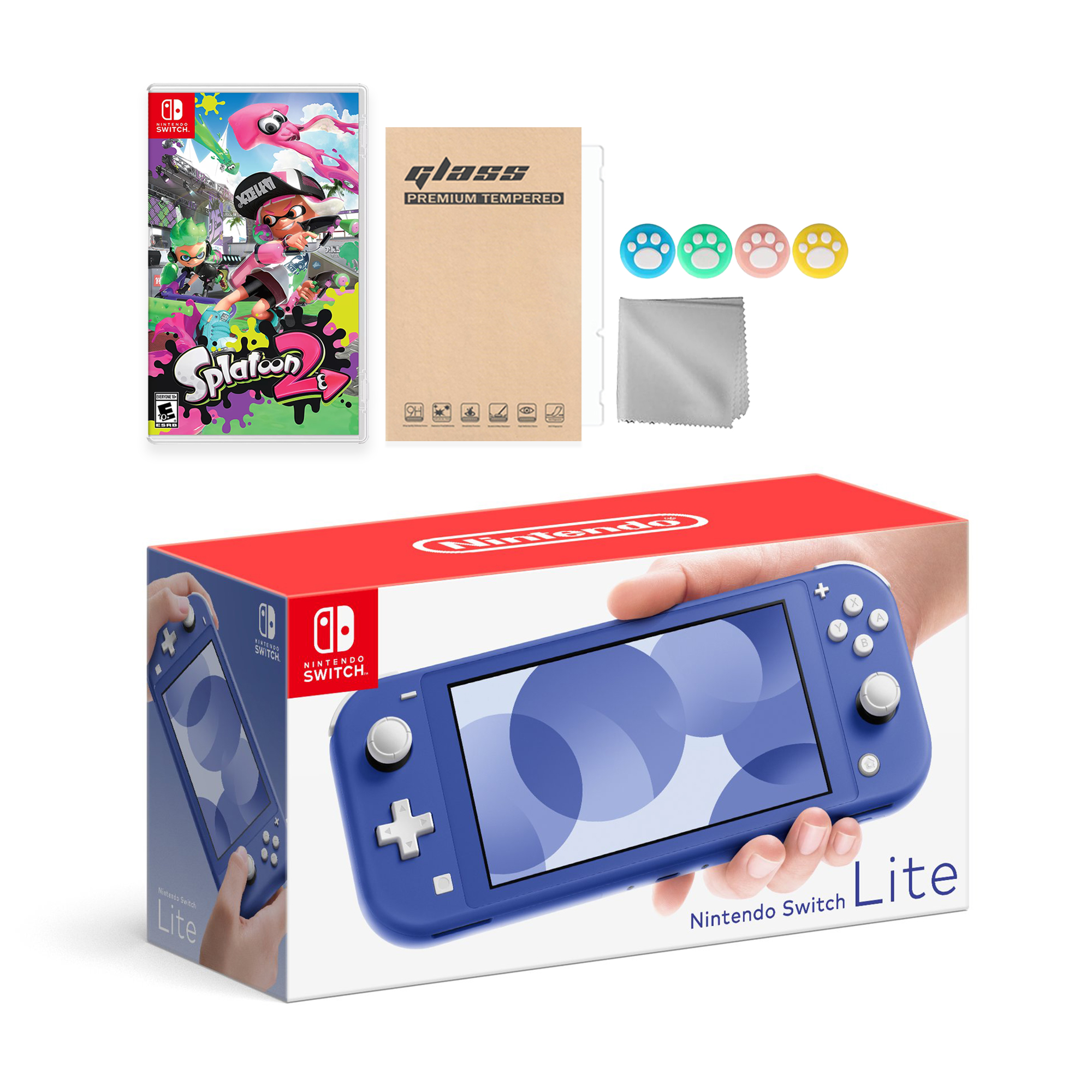 Nintendo Switch Lite Blue with Splatoon 2 and Mytrix Accessories NS Game Disc Bundle Best Holiday Gift