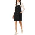 thumbnail image 1 of INSPIRE CHIC Robe en Velours Côtelé pour Femme, Bretelles Ajustables, Tablier-Chemise Boutonné, Robe Salopette avec Poches, G Noir, 1 of 6
