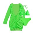 thumbnail image 4 of EGNMCR Bikini Set Women's Solid Bikini Strap Bikini Deep V Split Swimsuit Set Three-piece Swimming Suit, 4 of 8