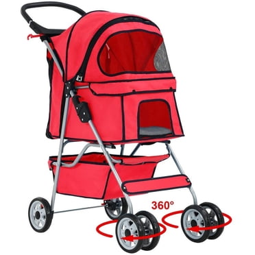 BestPet Folding Pet Stroller Travel Carrier for Cats & Dogs, Portable Cage Design, Red