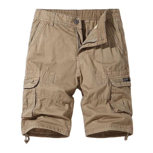 FAIWAD Men's Casual Elastic Waist Zipper Multi-Pockets Short Pants Drawstring Hem Loose Outdoor Shorts