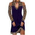 thumbnail image 2 of FcBaudy Longues Robe à Manches à Col Rond pour Femme, Imprimé Léopard, Coutures de Couleurs Contrastantes, Épaules Dénudées, Robe Midi Droite à Manches Longues, Robe pour Femme, 2 of 5