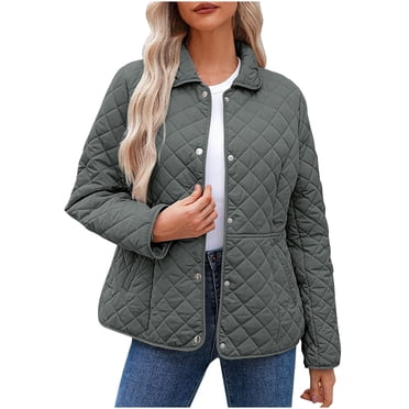 Moxiu Quilted Down Jacket Women Button Down Puffy Bomber Jacket Lightweight Lapel Warm Winter Puffer Coat Outerwear 2025 Gray,S