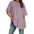 thumbnail image 2 of LUOGENLI T-shirts pour Femme pour Femmes Femmes T-Shirt à Col Rond Ajusté Hauts Basiques Manches Courtes T-Shirt d'Été Hauts T-Shirt Classique Tee T-shirts pour Femmes T-shirts Graphiques Vêtements d'Été Violet Pâle TTG, 2 of 4