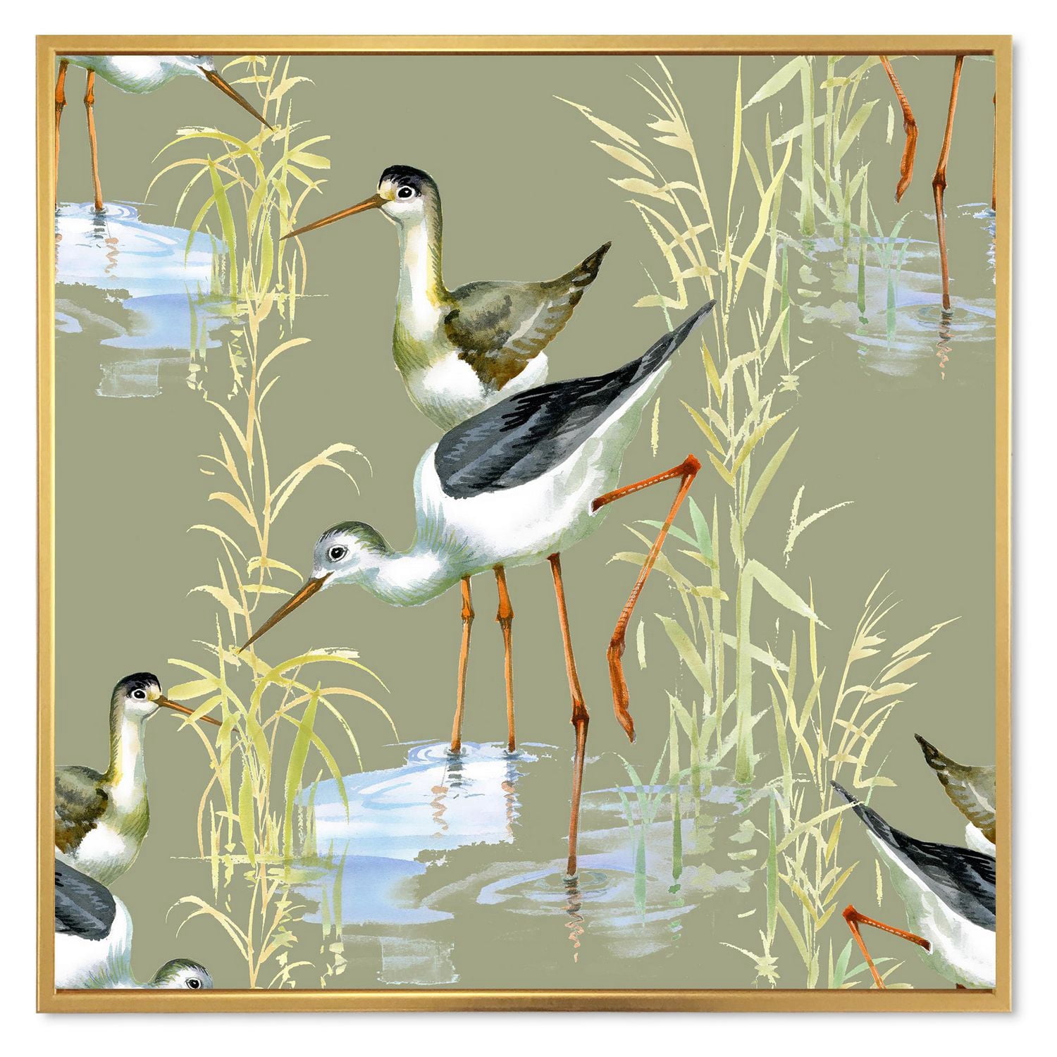 Designart Herons Birds In The Water FLOAT FRAME WALL ART