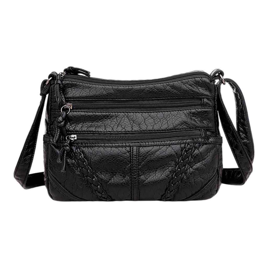 Women' Adjustable Strap PU Leather Crossover Handbag Small Casual black