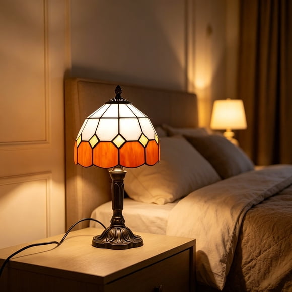 Roiihwy Soft Eye-Caring Lighting Table Desk Lamp, Vintage Checkered Handmade Translucent Reading Bedside Lamps, Night Light Lamps for Home Office Bedroom Living Room