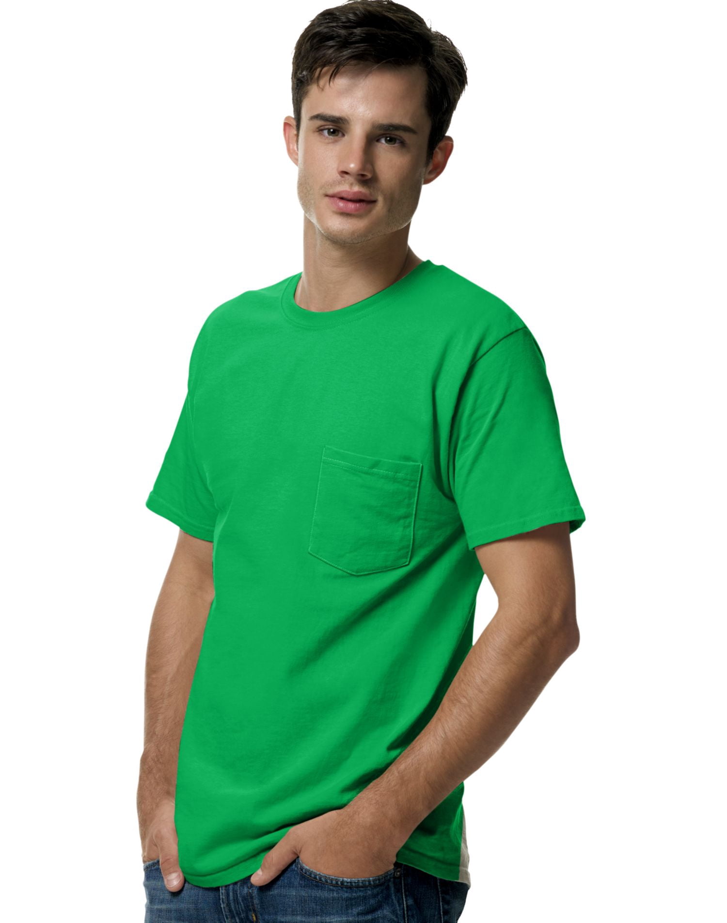 Hanes TAGLESS Men`s Pocket T-Shirt, L, Shamrock Green