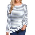 thumbnail image 1 of Jienlioq Hauts Grande Taille pour Femmes Mode Décontractée Couleur Unie Imprimée Col en V Manches Longues Blouses Rayées Décontractées T-Shirt Col Rond, 1 of 4