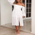 thumbnail image 3 of Flowy Midi Dress with Long Sleeves and Square Neckline for Women, 3 of 6