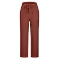 thumbnail image 5 of Yuyuzo Womens Cotton Linen Pants Drawstring High Waisted Lounge Pants Straight Leg Cropped Trousers, 5 of 5