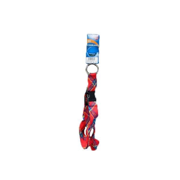 Trixie Adjustable Casablanca Dog Collar with a durable multi-colored woven nylon strap, plastic buckle, and metal ring, adjustable from 60 to 85 cm, suitable for training puppies and adult dogs, also ideal for reinforcing obedience skills.