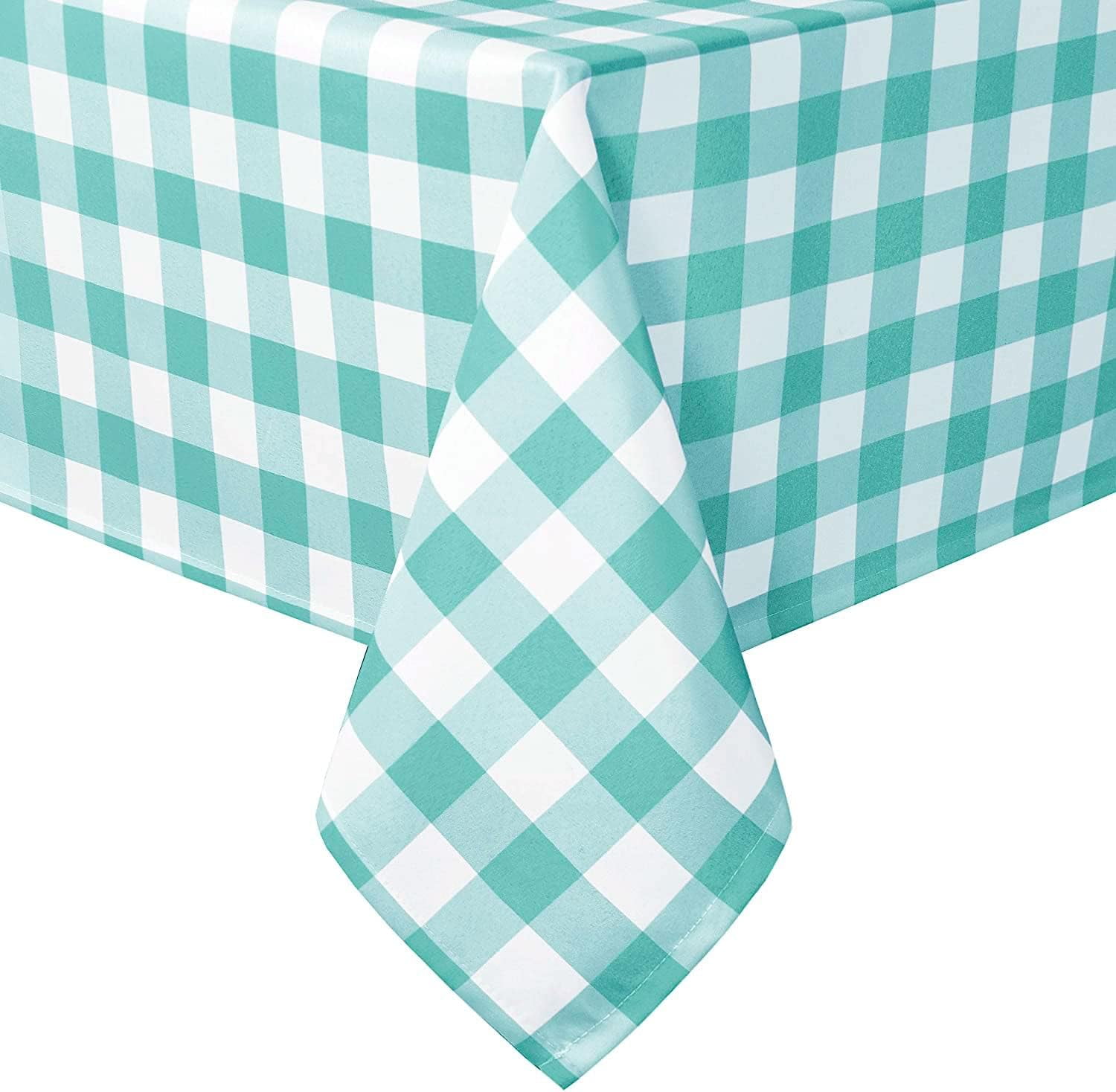 60 x 102 Inch Checkered Tablecloth Rectangle - Waterproof, Wrinkle Resistant and Washable Gingham Table Cloth for Outdoor Picnic, Kitchen and Holiday Dinner, Aqua and White