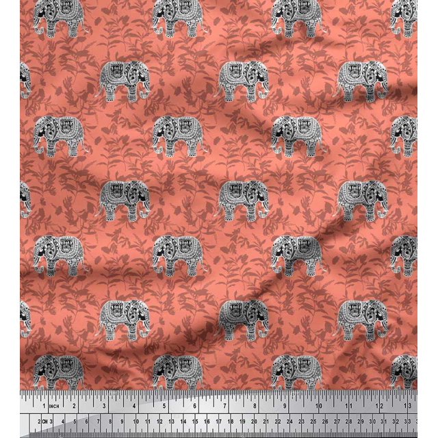 Soimoi Green polyester Crepe Fabric Palm Tree & Sunset Beach Fabric Prints By Yard 52 Inch Wide