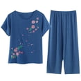 thumbnail image 2 of TIMIFIS Ensembles de Pyjamas pour Femmes 2 Pcs Pyjamas Grande Taille Coton et Lin Haut à Manches Courtes Col Rond Vêtements de Nuit Pyjamas Confortables et Respirants - Printemps/été, 2 of 7