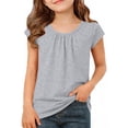 thumbnail image 1 of EGNMCR T-shirt Plissé à Manches Courtes et Col Rond Uni pour Enfants, Printemps et Été, Haut en polyester pour Enfants, 1 of 7