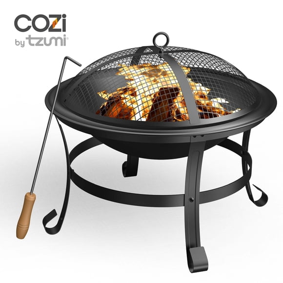 Foyer au Bois de 19 Pouces avec Filet en Fer et Couvercle pour Cour Arrière et Camping
