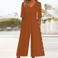 thumbnail image 2 of Yuyuzo Womens Wide Leg Jumpsuits Short Sleeve V Neck Casual Loose Comfy Button Split Rompers with Pockets, 2 of 6