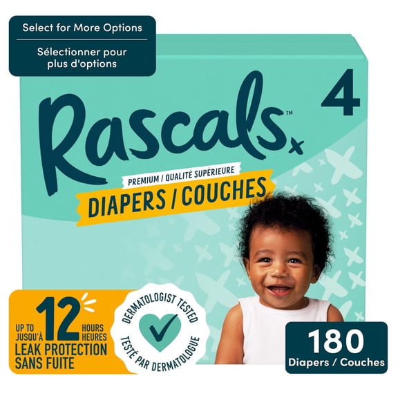 Couches Rascals Premium, Taille 4, 180 unités