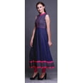 thumbnail image 3 of Bimba Robe Anarkali Bleu Marine à Feuilles, Col Mandarin, Sans Manches, Kurtis pour Femmes, Robe Maxi à Imprimé, Très Grande, 3 of 6
