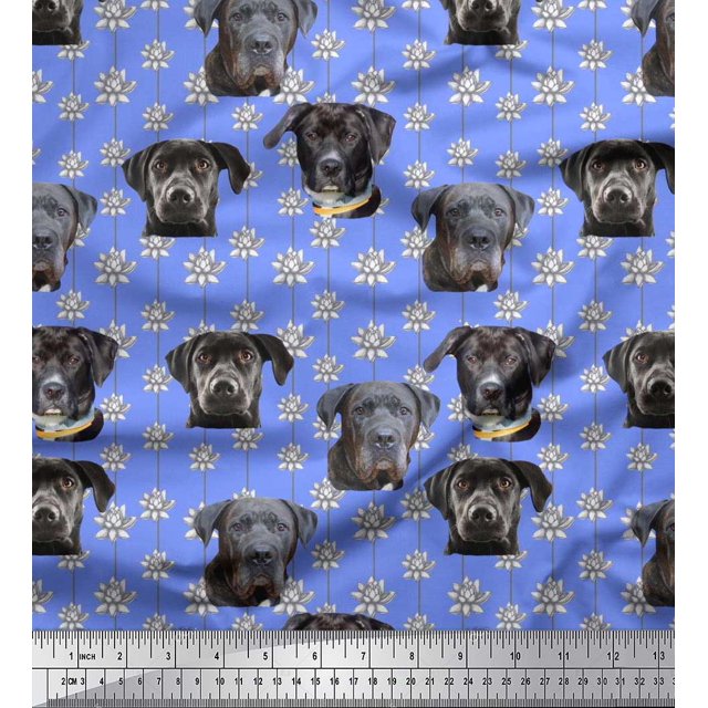 Soimoi Polyester Crepe Fabric Lotus & Dog Face Print Fabric by The Yard 42 Inch Wide
