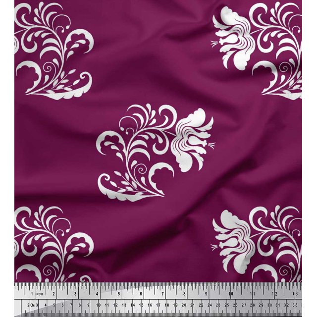 Soimoi Poly Georgette Fabric Leaves & Floral Artistic Decor Fabric Printed Yard 42 Inch Wide