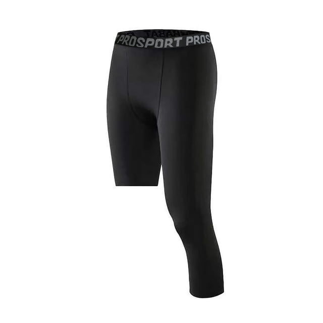 One Leg Compression Tights Full Length for Basketball Single Leg Long Pants Sports Base Layer Leggings Black L