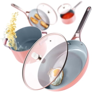 Greater Goods Chef's Grade Ceramic Nonstick Cookware Set - 12 Piece, Pots and Pans Set with Lids, Pink