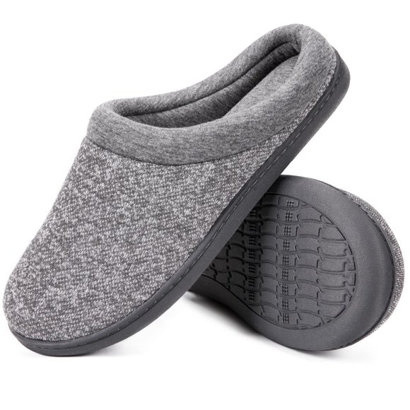 HomeTop Women's Knit Memory Foam Slippers Warm Soft House Shoes with Anti-slip Sole (Large / 9-10 B(M) US Light Gray)