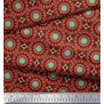 thumbnail image 2 of Soimoi Red Poly Georgette Fabric Mandala Geometric Print Fabric by the Yard 52 Inch Wide, 2 of 5