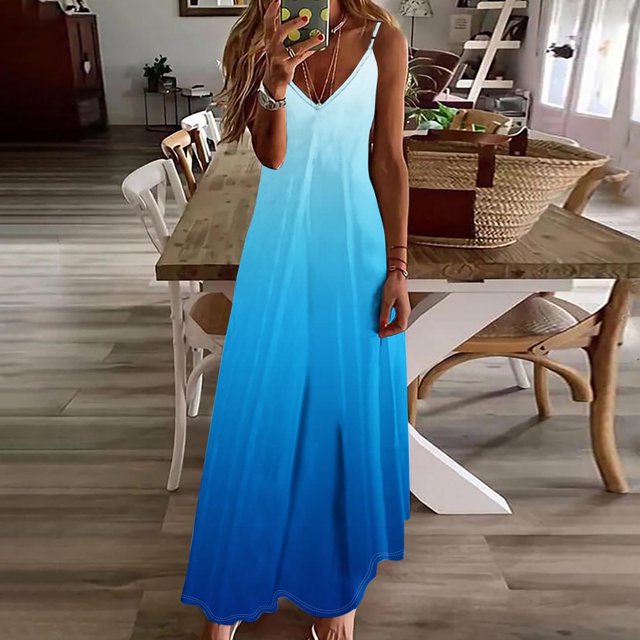 Ovzne Robes Grande Taille pour Femmes Rondes Robe d'Été Robes pour Femmes Imprimé Sans Manches Col Rond Robe Décontractée Robes de Vacances Imprimé Liquidation
