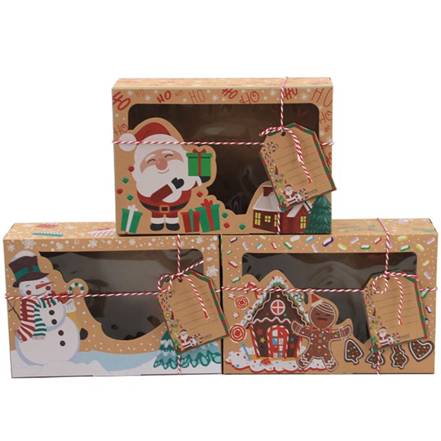 Coxeer Christmas Candy Box Cute 6PCS Kraft Food Boxes Xmas Cookie Box with Card & Rope