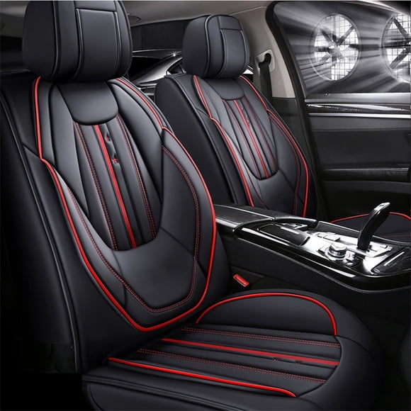 Leadwolf 2PCS Front Car Seat Covers Leather for Honda for Civic 2005-2011 2 Seats Airbag Compatible Leather Waterproof Front Set Cushion Protector Black