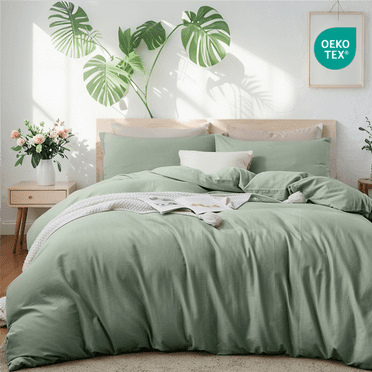 JOLUSERE 100% Organic Cotton Duvet Cover King Size, 3 Pieces Double Layer Cotton Gauze Bed Set Duvet Cover,Pale Green