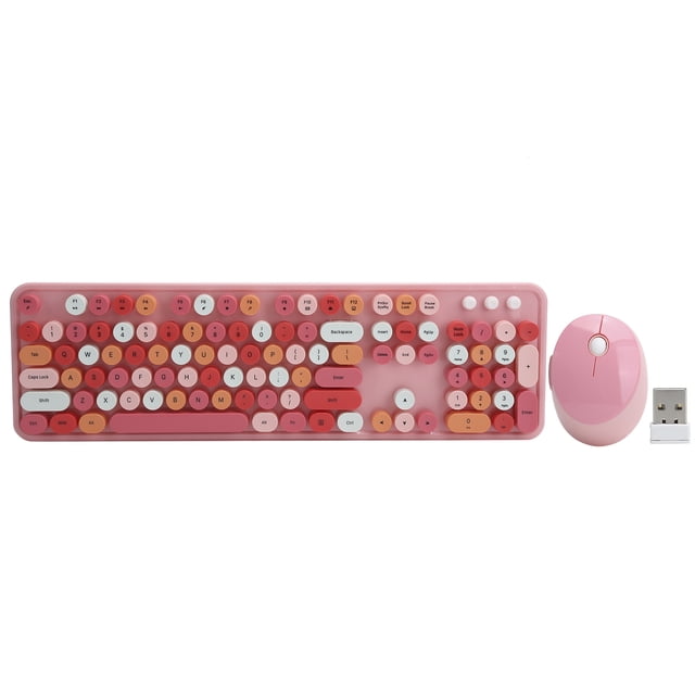 Clavier à 104 Touches, Souris à 5 Touches Support Ajustable Boutons Multimédias Clavier Souris Combo pour XP/win7/win8/win10 Rose