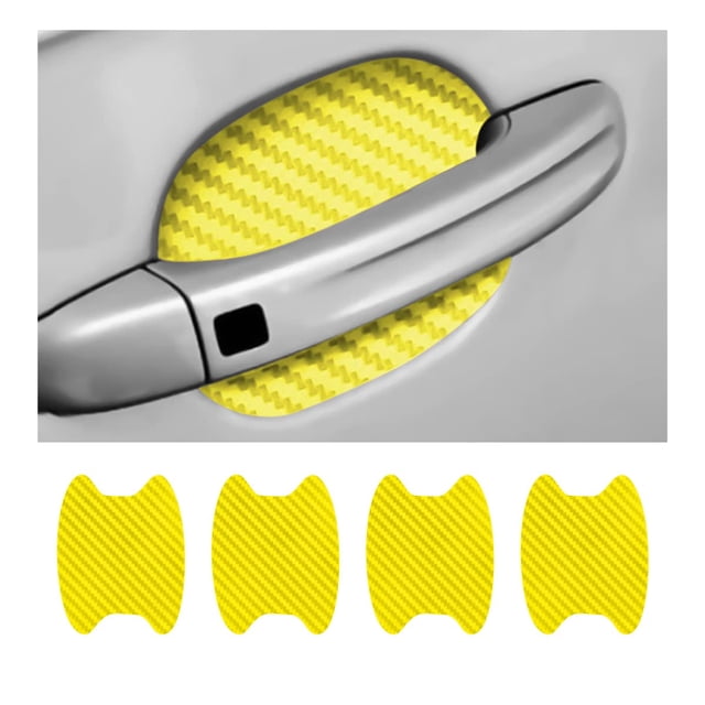 4PCS Car Door Handle Sticker, Carbon Fiber Anti-Scratches Car Door Cup Protector, Non-Marking Auto Door Handle Protective Film, Universal for Most Car Handles,Yellow90mm-100mm