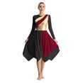 thumbnail image 3 of RUNQHUI Women's Metallic Gold Color Block Liturgical Praise Dance Dresses Church Robe Worship Skirt Burgundy&Black M, 3 of 7