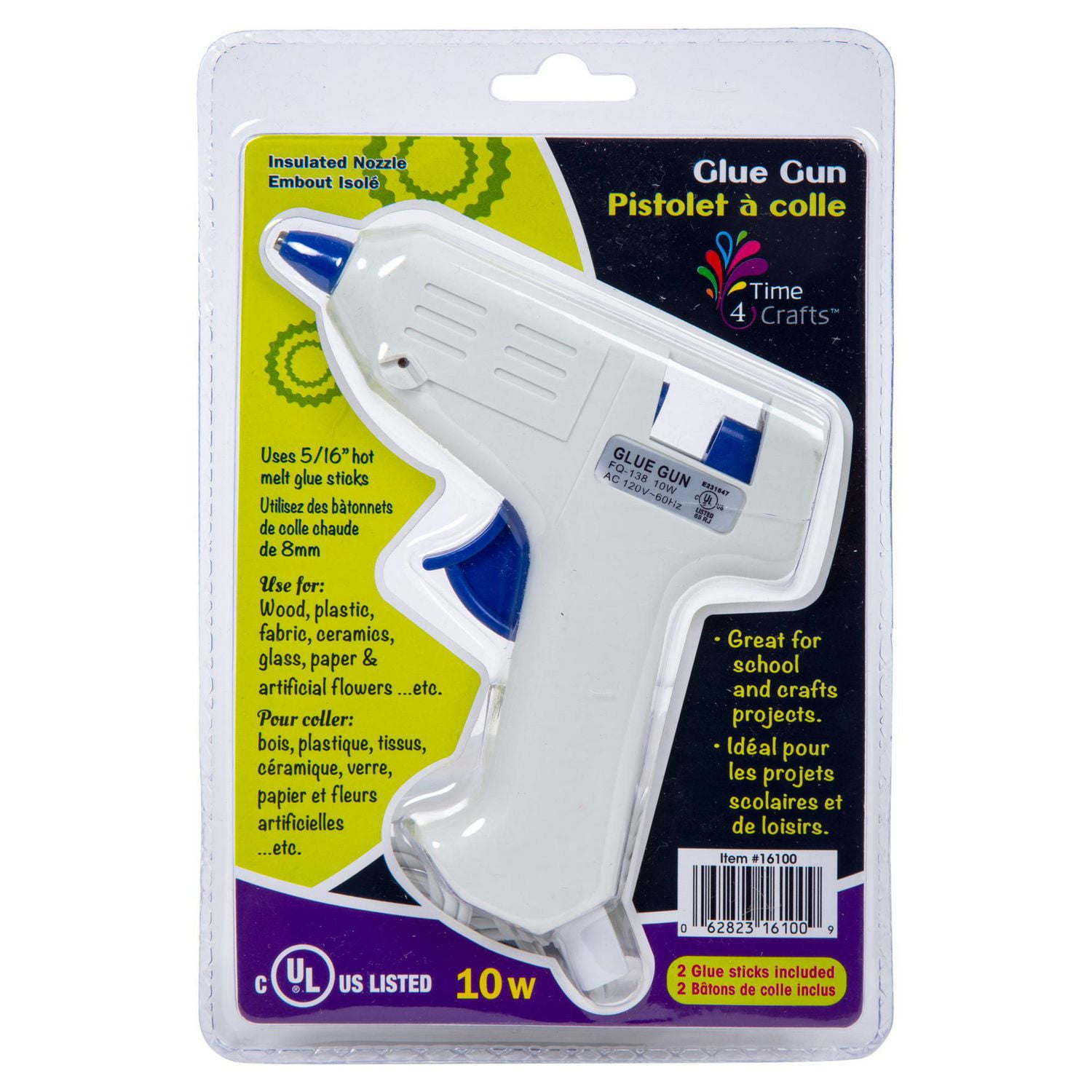 Time 4 Crafts Ensemble de pistolet à colle avec bâtonnets de colle 10-W