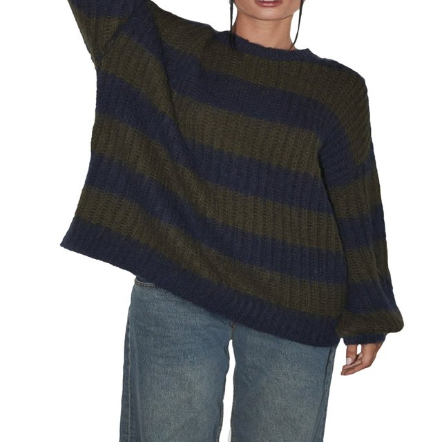 Pull à Manches Longues Chaud et en Vrac pour Femmes Pull à Rayures