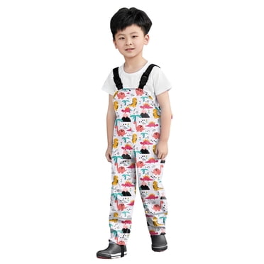 YOUSNH Unisex Kids Waterproof Overalls, All-in-One Rain Coverall with Adjustable Straps for Children Outdoor Play Water Pants White_001 2-3 Years