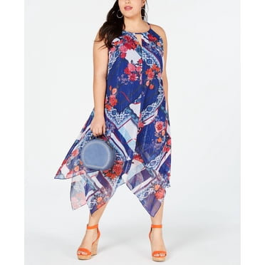 Inc Concepts Robe Midi Asymétrique Florale pour Femmes, Marine, 0X