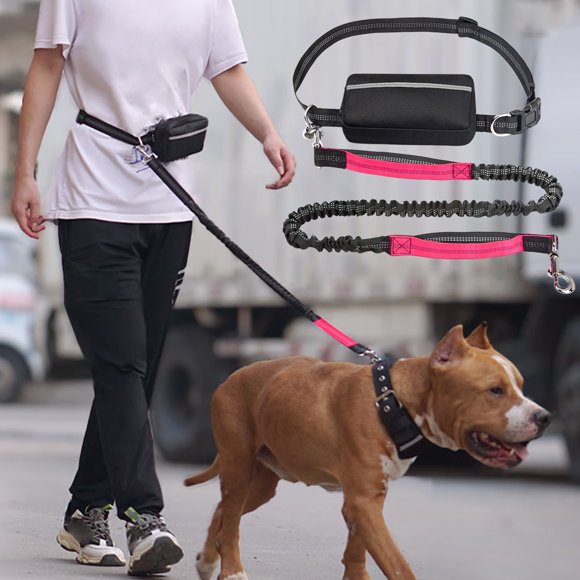 Yunuuuoa Hands Free Dog Leash with Zipper Pouch Waist Belt for Running Walking Hiking, Adjustable Bungee Shock Absorber Leash for Medium Large Dogs, Reflective Stitching Hands-Free Dog Walking Belt