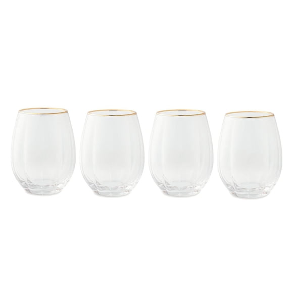 Ensemble de 4 verres à vin sans pied festonnés avec bordure dorée de Thyme & Table