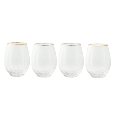 Ensemble de 4 verres à vin sans pied festonnés avec bordure dorée de Thyme & Table