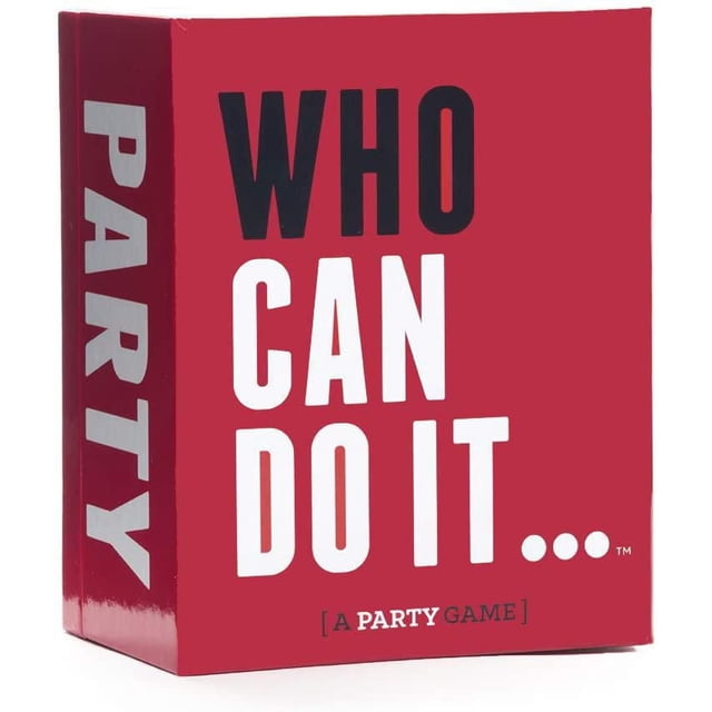 Qui Peut le Faire - Boîte de Jeu de Fête Anglaise en Rouge avec Texte Audacieux Noir et Blanc, Comprenant 250 Cartes d'Action pour 3+ Joueurs de 17 Ans et Plus, Défiant les Amis pour Accomplir des Défis Amusants et des Tâches Sociales, Convient au Divertissement en Famille et en Groupe.