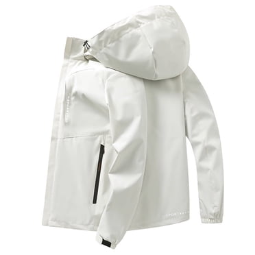 Men's Water Resistant Hooded Jacket, Lightweight All Season Coat with Zip Pockets & Lining, Windproof Outdoor Raincoat for Casual Daily Wear