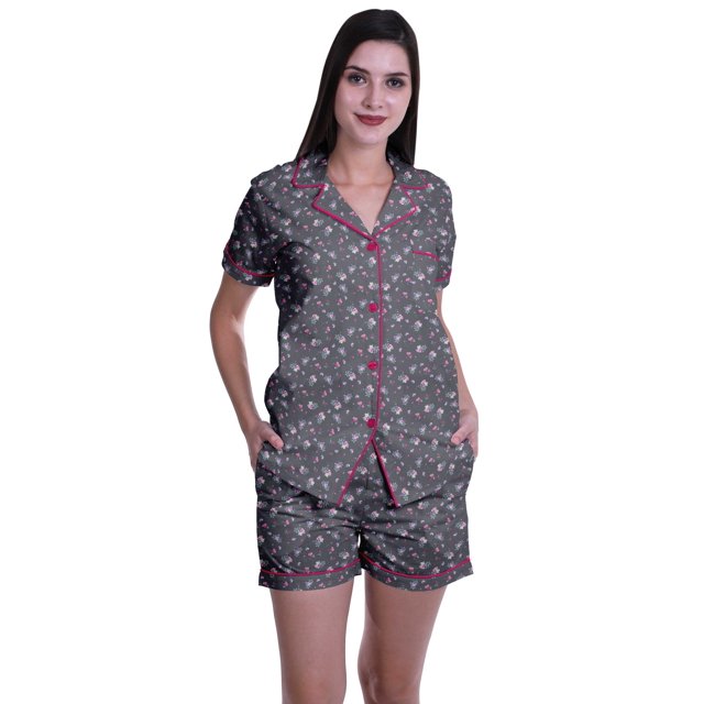 Moomaya Pyjama pour Femmes Imprimé, Ensemble Deux Pièces à Col Cranté avec Short