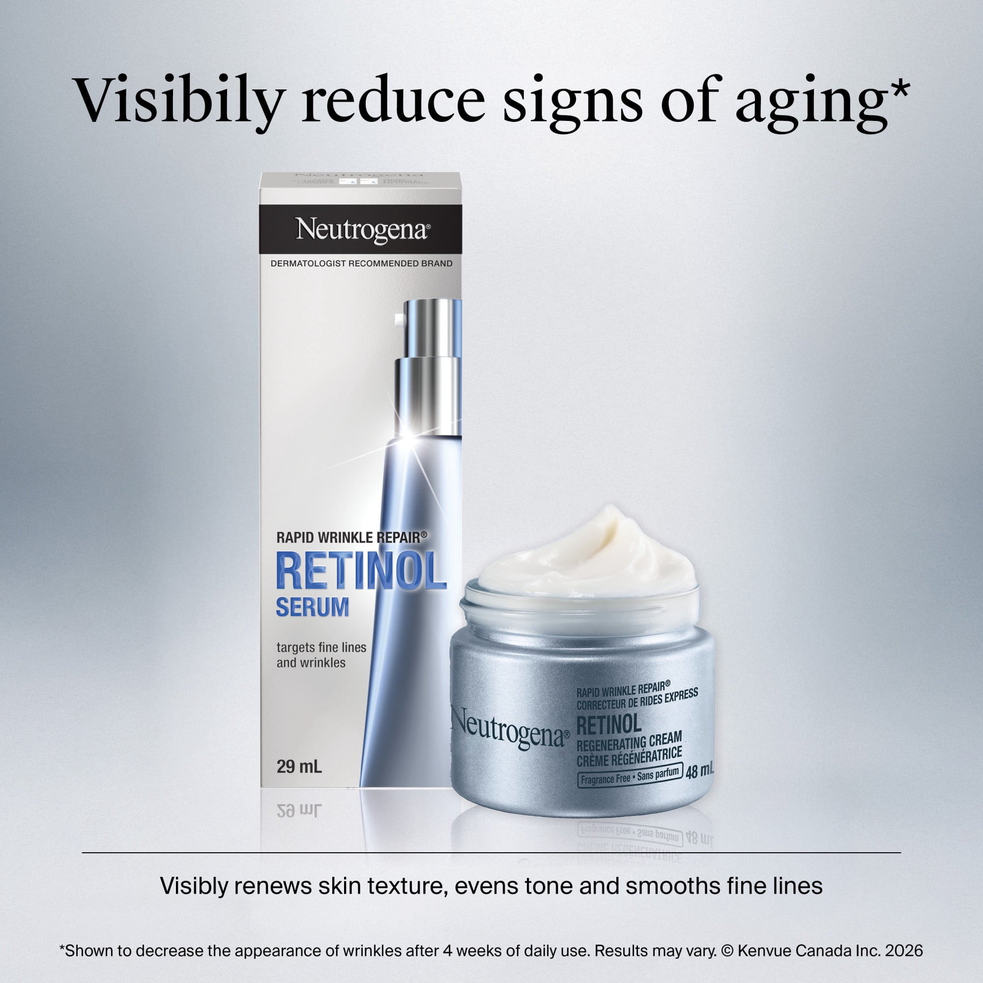 Crème régénératrice Neutrogena Correcteur de rides express, Hydratant Visage et yeux avec rétinol - Sérum avec acide hyaluronique, 48 ml