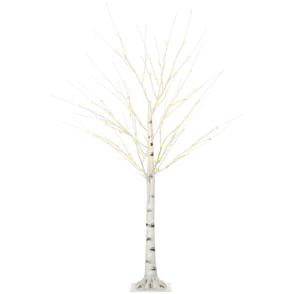 HOMCOM Bouleau Artificiel de 5 Pi avec 96 Lumières DEL Blanc Chaud Préilluminées